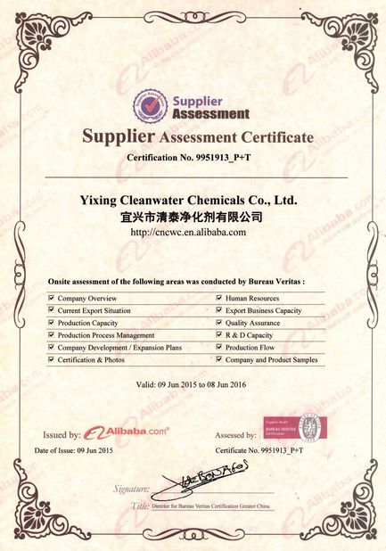 Китай Yixing Cleanwater Chemicals Co.,Ltd. Сертификаты